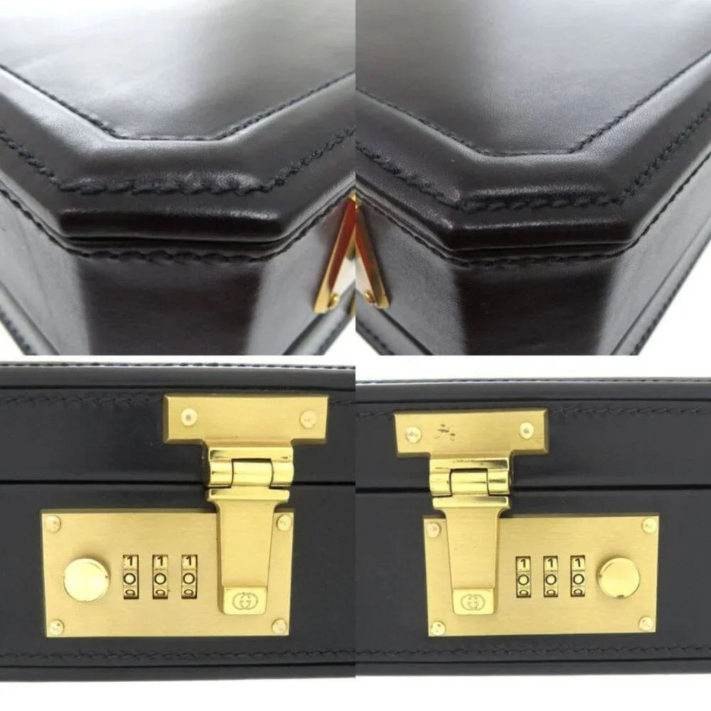 Gucci Vintage Trunk Case Briefcase Attache Leather Black 0957